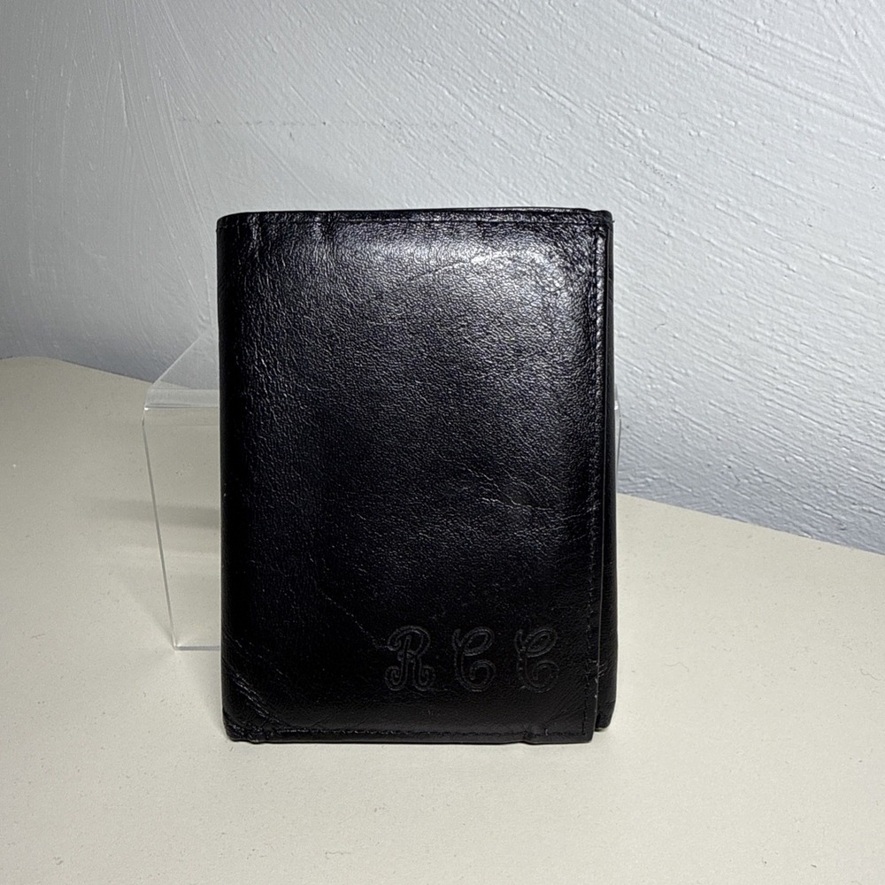 FS Mens Black  Leather Wallet Tree Folding